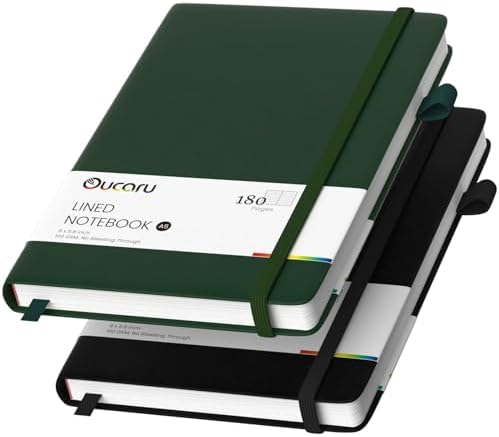 Oucaru 2 Pack A5 Lined Journal Notebook for Writing, 180 Pages by Oucaru