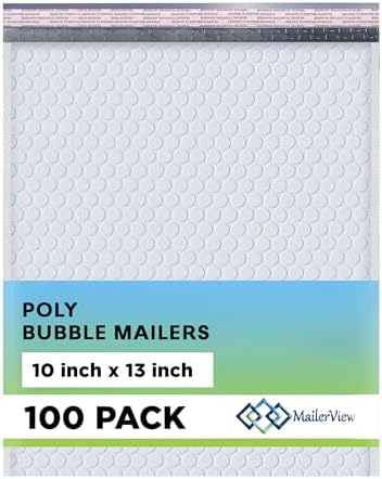 Arctic White Bubble Mailers 10x13 Self Seal Poly Padded Envelopes 100 Pack by MAILERVIEW