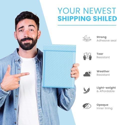 Light Blue Bubble Mailers 6x10, Poly Padded Envelopes #0, 500 Pack - Image 6