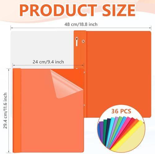 Feifeiya 36 Pack Plastic Report Covers with 3 Prongs Presentation Folders Bulk, 100 Sheet Capacity, Clear Front Report Covers for Presentation Document Paper School Office Supplies (Colorful) - Image 2