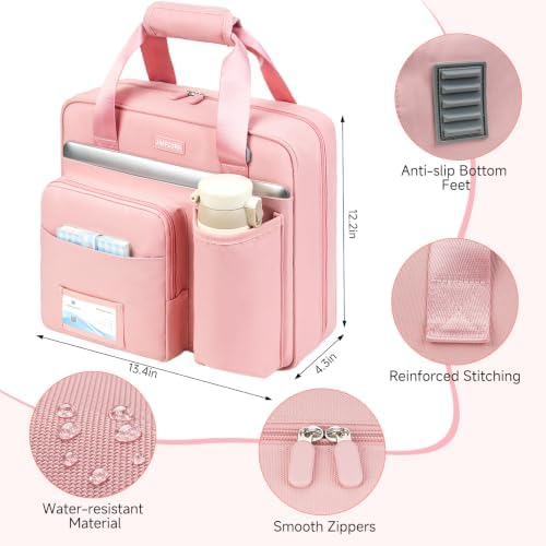 3 Ring Zipper Binder Bag, 3 Inch D-Ring 700 Sheet Capacity, Portable File Organizer with Removable Shoulder Strap & Multiple Pockets for School Office Travel Summer Study Back to School,Pink - Image 5