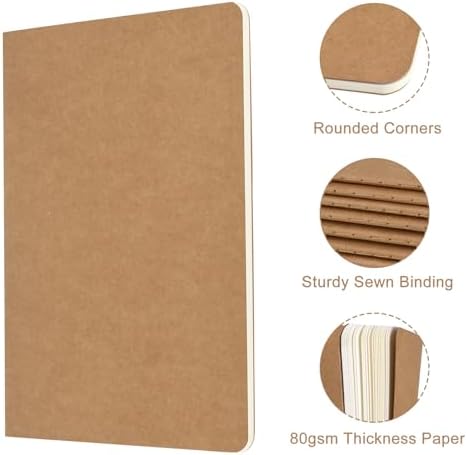 ZCZN 5 Pack A5 Kraft Notebooks Bulk, 8.15x5.5 Inches Lined Paper Journaling Notebooks, Notebooks for Work, Composition Notebooks for School, Journal Notebooks for Office, 60 Pages - Image 4