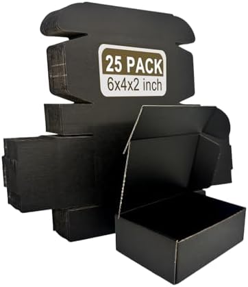 Small Shipping Boxes 6x4x2, Set of 25, Black Corrugated Cardboard Box Mailer (YD642-25BK) by SZYANGDA