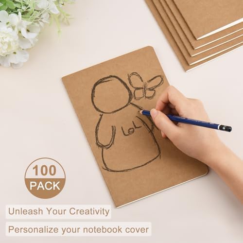 ZCZN 100 Pack A5 Kraft Notebooks Bulk, 8.15x5.5 Inches Lined Paper Journaling Notebooks, Notebooks for Work, Composition Notebooks for School, Journal Notebooks for Office, 60 Pages - Image 3
