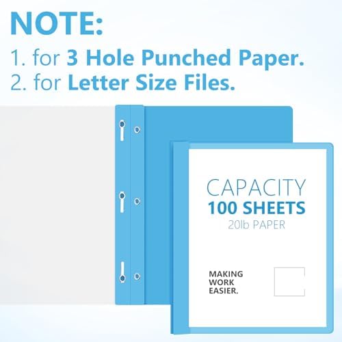 Feifeiya 48 Pack Plastic Report Covers with 3 Prongs Presentation Folders Bulk, 100 Sheet Capacity, Clear Front Report Covers for Presentation Document Paper School Office Supplies (Sky Blue) - Image 3