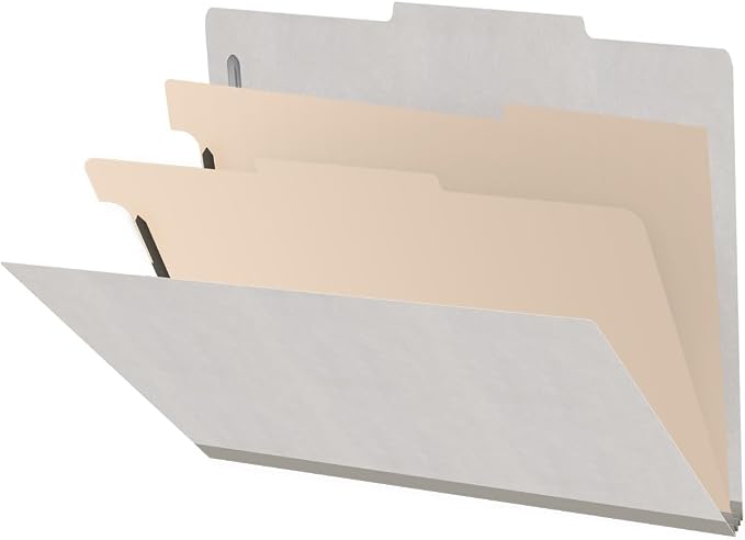 Heavy Duty End Tab Color Folders, 2/5 Cut ROC Top Tab, Letter Size, 2 Divider, Grey (Box of 10) by Ecom+Folders