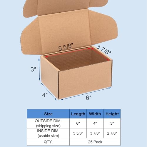 Wowxyz Shipping Boxes 6x4x3 Inches 25 Pack Corrugated Cardboard Brown Box - Image 2