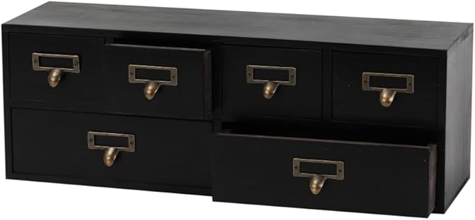 Apothecary Cabinet with Drawers, Apothecary Drawers, Black 6 Wood Drawer | Vintage Wooden Storage Box Wood Desktop Organizer with Drawer, Library Card Catalog Cabinet by Unknown