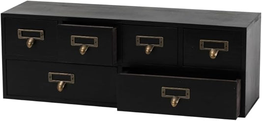 Apothecary Cabinet with Drawers, Apothecary Drawers, Black 6 Wood Drawer | Vintage Wooden Storage Box Wood Desktop Organizer with Drawer, Library Card Catalog Cabinet by Unknown