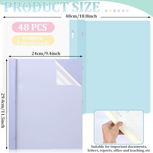 48 PCS Pastel Plastic Report Covers with 3 Prongs Clear Front Presentation Folders 3 Prong Folders for Resume Portfolio Document Report Letter Proposal School Classroom Office Supplies (Pastel) - Image 2