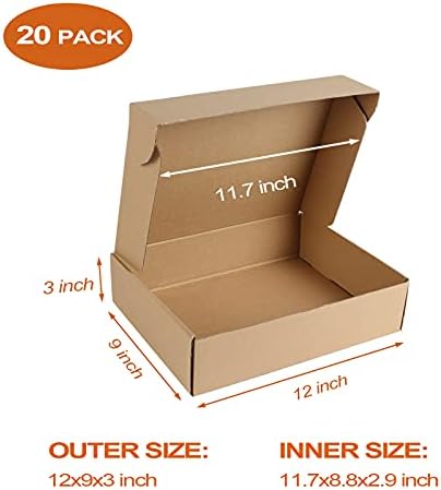 PHAREGE 20 Pack 12x9x3 inch Cardboard Shipping Boxes, Brown Mailing Box - Image 2