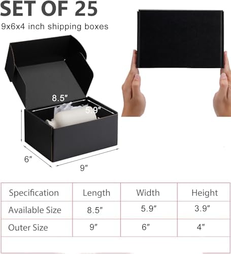 9x6x4 inch Black Shipping Boxes for Small Business- Set of 25 - Image 2