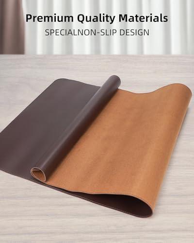 AFIING Large Desk Mat 55" x 24" - PU Leather Desk Pad Protector, Waterproof Non-Slip Extended Mouse Pad for Office Desk, Keyboard, Laptop and Home Workspace (Coffee) - Image 2