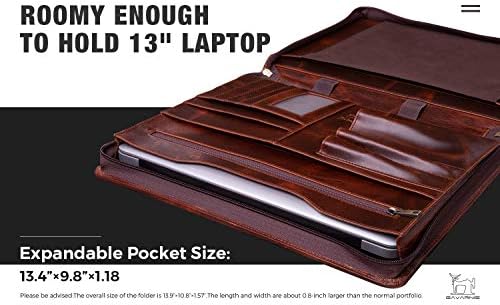 Genuine Leather Professioal Business Portfolio Padfolio Folder with Zipper for Men and Women,Work Portfolio for Letter Size Notepad, for Meeting and Travel, Oil Wax - Image 6