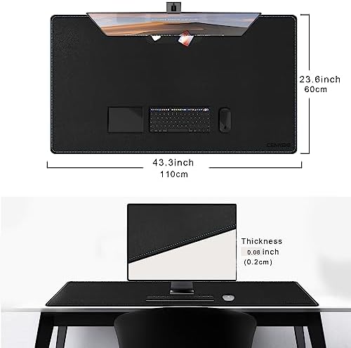 CENNBIE Leather Desk Mat Large, 43.6" x 23.6" Extended Mouse Pad (Black) - Image 3