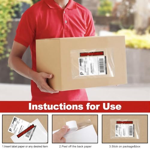 Teling 100 Pcs Packing List Envelopes Clear Adhesive,Red,7" X 10" - Image 2