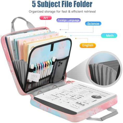 MoKo Zipper Binder, 2 inch 3 Ring Binder with 500 Sheet Capacity Multi-Pocket School Bag with Padded Shoulder Strap Handle, School Supplies Organizer for Middle Student, Orange Pink - Image 2