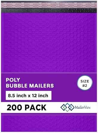 Purple Bubble Mailers 8.5x12, Self Seal Poly Padded Envelopes #2, 200 Pack by MAILERVIEW