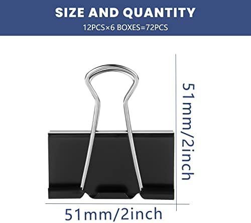 EFOK 72 Pcs Extra Large Binder Clips 2 Inch Big Black Paper Clip - Image 2