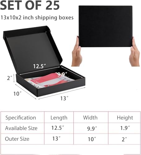 13x10x2 inch Black Shipping Boxes for Small Business- Set of 25 - Image 2