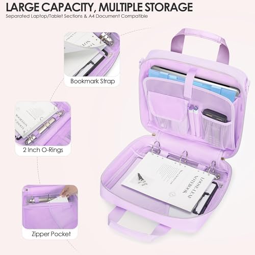 3 Ring Zipper Binder, 2 Inch Ring Binder Organizer Bag with Strap - Image 2
