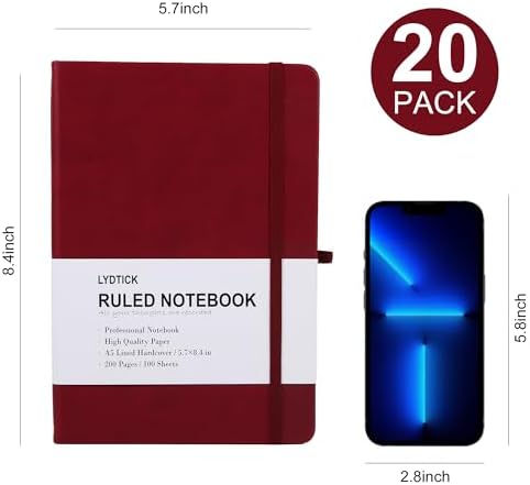 20 Pack Journals for Writing College Ruled Notebooks Journal in Bulk, Hardcover Notebooks (200Pages) for Note Talking, Lined Bullet Journals for Home School Office, 5.7"x8.4", Red - Image 2