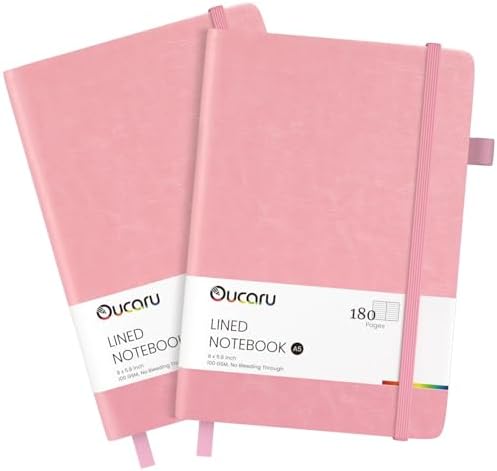 Oucaru 2 Pack A5 Lined Journal Notebook for Writing, 180 Pages by Oucaru