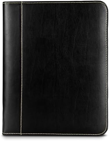 Samsill Contrast Stitch Leather Zippered Portfolio Folder/Business Portfolio for Men and Women, Resume/Document Organizer with Writing Pad, Black (71720) - Image 2