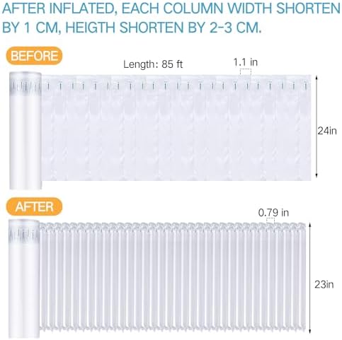 PerKoop 24"x85' Inflatable Air Pillows for Shipping Large Bubble Cushioning Wrap Packing with Pump Bubble Cushioning Wrap Roll with Fragile Stickers for Heavy Duty Moving Protection - Image 2