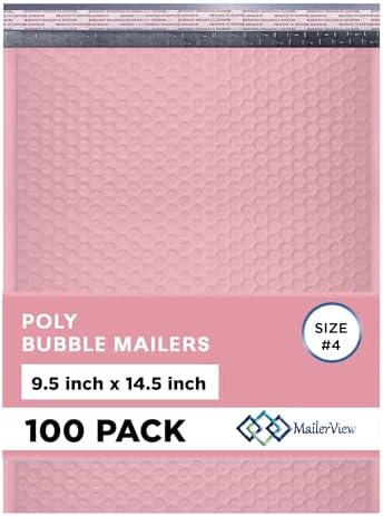 Light Pink Bubble Mailers 9.5x14.5 Poly Padded Envelopes #4 100 Pack by MAILERVIEW