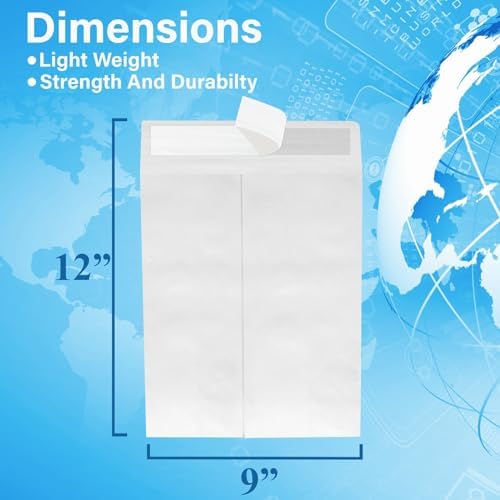 9 x 12 Envelopes, Tyvek Envelopes 9x12, Catalog Envelopes 9x12, Self Sealing Closure, Tyvek Material, 14 lb., Puncture, Tear & Moisture Resistant (100 Pack) - Image 3