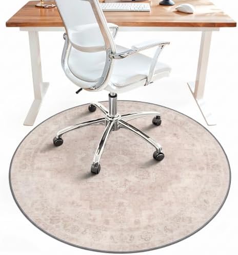 5FT Round Office Chair Mat for Hardwood Floor, Non-Slip Washable Light Pink by BESBLEE