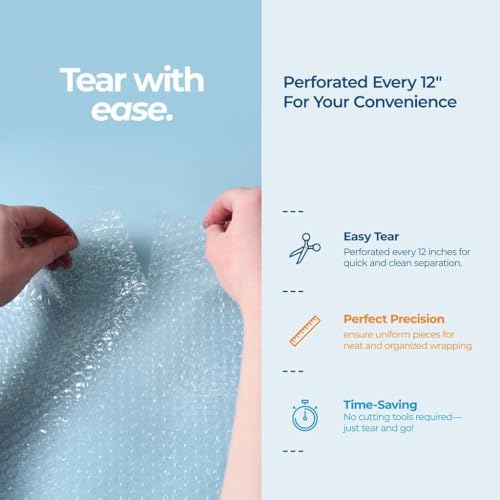 Bubble cusion for Packing & Moving - 12" Width X 600 FT 150 FT Each 4 Rolls Bubble cusion for Moving, Extra Protection for Shipping, Packaging Boxes & Mailers, Perforated Every 12 IN - Image 7