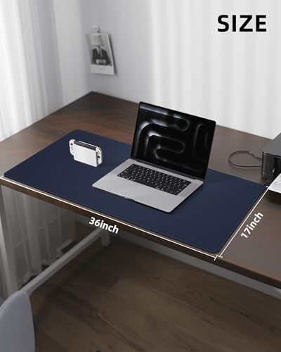 Leather Desk Pad Protector,Desk Mat,Large Mouse Pad, Non-Slip Desk Pad, Waterproof PU Leather Desk Blotter Mat, Desk Cover for Office and Home (Midnight Blue, 36" x 17") - Image 5