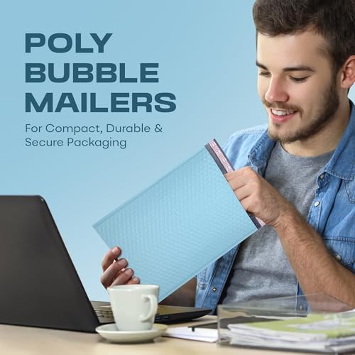 Light Blue Bubble Mailers 4x8, Poly Padded Envelopes #000, 1000 Pack - Image 3
