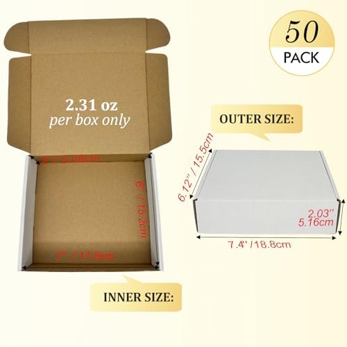 Small Shipping Boxes 7x6x2, Set of 50, White Corrugated Cardboard Box Mailer (YD762-50W) - Image 2