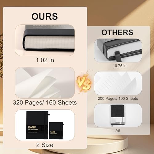 CAGIE Bullet Dotted Journal Notebook 320 Pages 100 GSM Paper Hardcover A5 Dot Grid Notebook Leather Journals for Writing Women Men Work Journaling, Black - Image 4