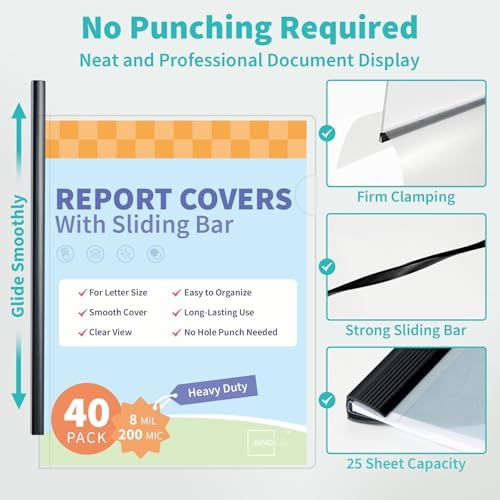 Heavyduty Clear Report Covers with Sliding Bars, 25 Sheet Capacity, 40 Pack - Image 5