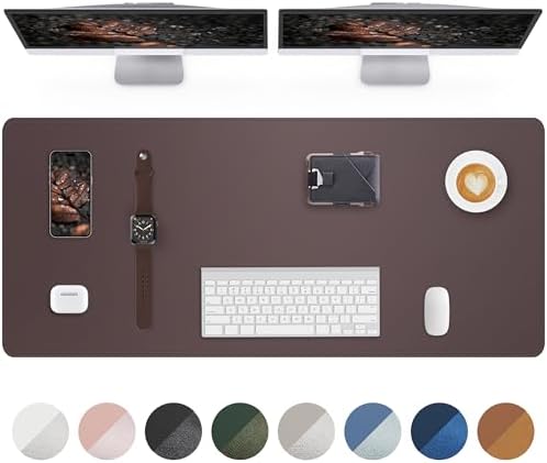 Large Desk Mat - 48" x 17"Leather Desk Pad Protector, Office Desk Mat, Non-Slip PU Leather Large Mouse Pad, Waterproof Desk Blotter Mat, Desk Cover for Office and Home (Coffee) by AFIING