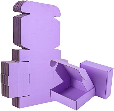 25 Pack Small Shipping Boxes Purple Corrugated Cardboard Box 6x6x2 inches，Corrugated Box for Packaging Small Business,Shipping Gift Boxes by AIYUNNI