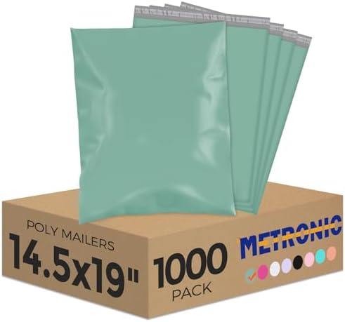 Metronic Poly Mailers 14.5X19 1000 Pack, Strong Adhesive Shipping Bags for Clothing, Waterproof and Tear-Proof Shipping Envelopes, Packaging Bags Mailers Poly Bags in Grayed Jade Green by METRONIC