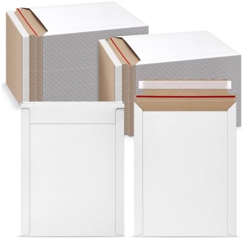 Packbabol 50 Pack White Rigid Mailers, 9"x12" Self Seal Document Mailer Stay Flat Cardboard Mailers Shipping Envelopes for Mailing Semi-Rigid and CD,Photos，Document by packbabol