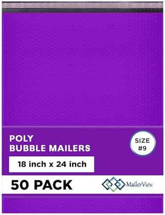 Purple Bubble Mailers 18x24, Self Seal Poly Padded Envelopes #9, 50 Pack by MAILERVIEW