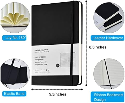 12 Pack A5 Journal Notebooks College Ruled Notebook Classic Leather Hardcover Lined Journals for Writing Office School Home Business, 8.3 x 5.5 inch, 100GSM Thick Paper, 160 Pages (Black, 12 Pack) - Image 2