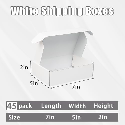 FORBFAN 7x5x2 Shipping Boxes, 45 Pack White Corrugated Cardboard Mailer Boxes for Small Business, Mailing & Shipping - Image 2