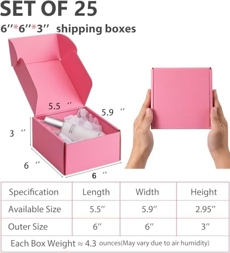 6x6x3 inch Pink Shipping Boxes for Small Business- Set of 25 - Image 2