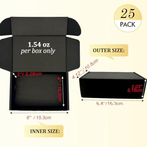 Small Shipping Boxes 6x4x2, Set of 25, Black Corrugated Cardboard Box Mailer (YD642-25BK) - Image 2