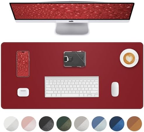 PU Leather Desk Pad Protector - 36"x17" Large Non-Slip Desk Mat, Waterproof Office Desk Blotter for Keyboard & Mouse, Premium Workstation Cover for Home & Office (Red) by AFIING