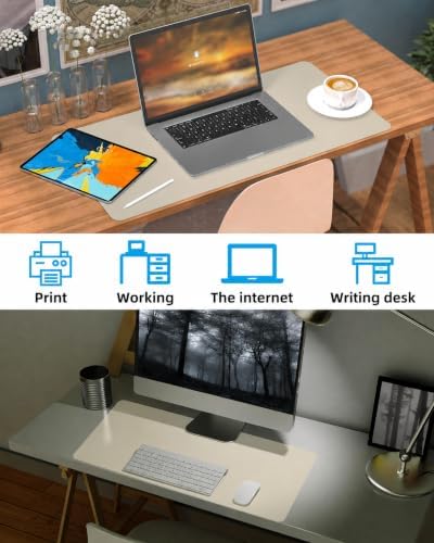 Small Desk Mat,Leather Desk Pad Protector,Desk Mouse pad,Office Desk mat,Laptop Mat for Desk, Non-Slip PU Leather Desk Blotter,Waterproof Desk Writing Pad for Office/Home(31.5"x15.7",Beige) - Image 6