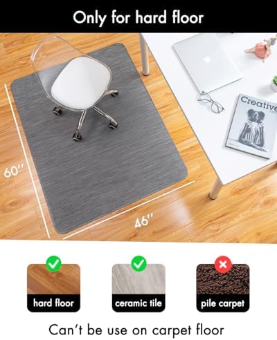 BARoyal Office Chair Mat for Hardwood Floor Under Desk Computer Rolling Chair Mat for Wood/Tile Floor Non-Slip Heavy Duty Desk Rug PVC Plastic Hard Floor Protector 46"x 60" (Gray) - Image 3